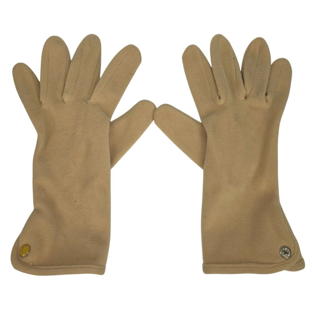 GAP WOMEN’S BUTTON‑TRIM STRETCH FLEECE GLOVES – NEUTRAL TAN – SMALL/MEDIUM